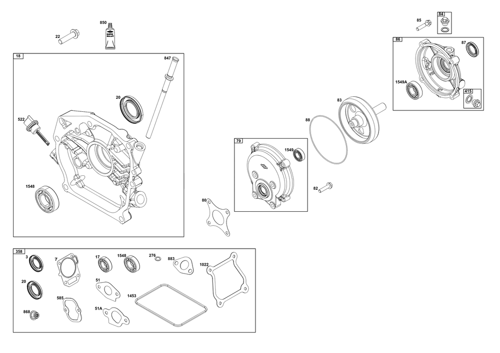 Crankcase Cover/Sump Group Diagram and Parts List for 12V352-0163-F1 100000 - 19Z999 Briggs and Stratton Engine